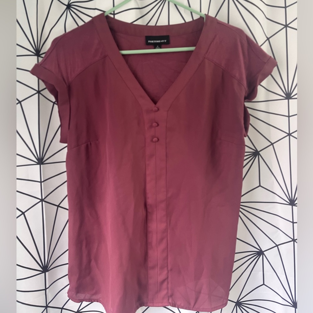 Red Cap Sleeve Buttoned Blouse